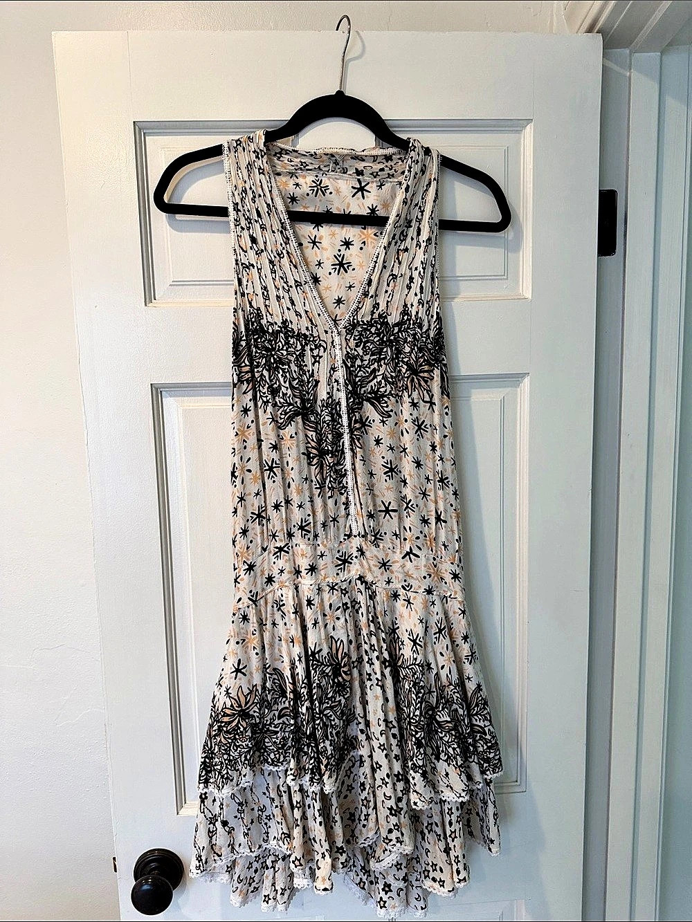 People St Barth Floral Midi Dress in Cream & Black Size Medium